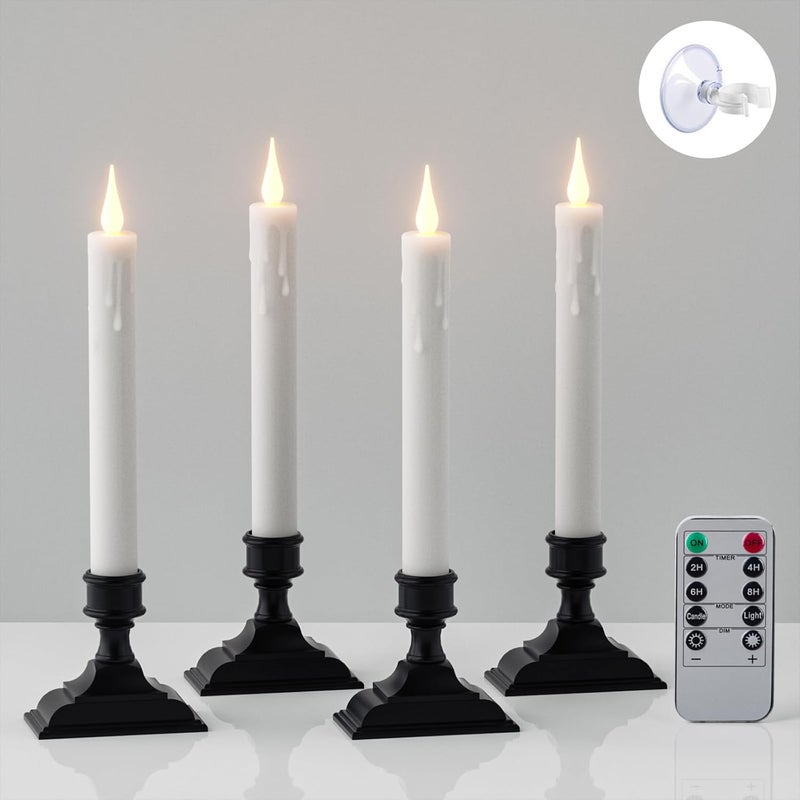 DRomance Flameless Window Candles with Remote Timer, 4 Pack White LED Flickering, Dripping Wax Effect, Suction Cups Included - Image 1